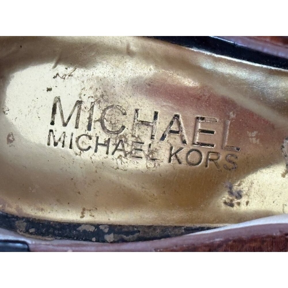 Michael Kors Elena Brown Snakeskin Leather Black Patent Heels Open Toe Sandals 6 - Picture 11 of 14